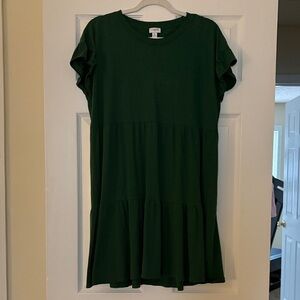 J. Crew Forest Green Short Sleeve Tiered Cotton Dress